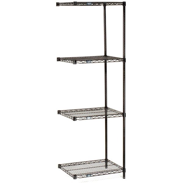 Nexel Black Epoxy, 4 Tier, Wire Shelving Add-On Unit, 36W x 14D x 74H A14367B